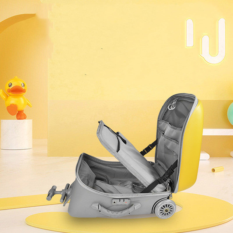 Cartoon Children's Trolley Case - Yellow Duckling Mount Suitcase with TSA Lock
