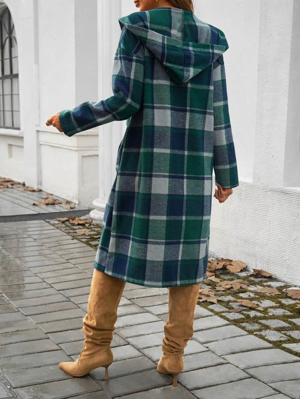Devine Plaid Long Sleeve Hooded Coat - Millivan supplies