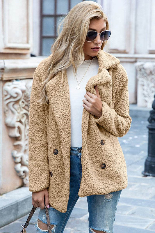 Ivy Lane Full Size Lapel Collar Sherpa Coat - Millivan supplies