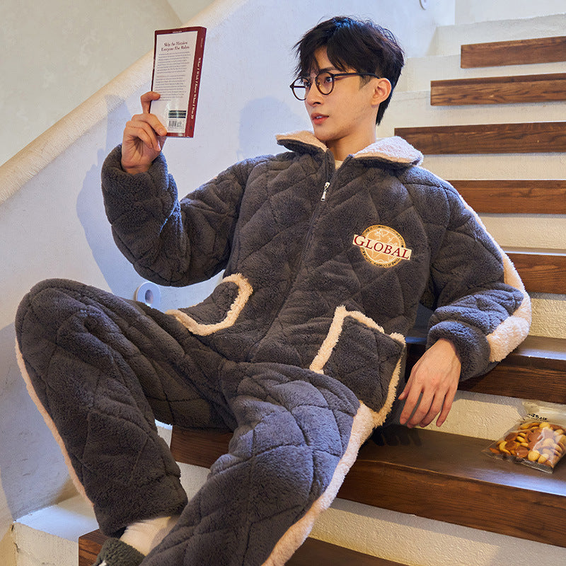 Men's Thickened Plush Coral Velvet Pajamas - Luxury Winter Sleepwear Set