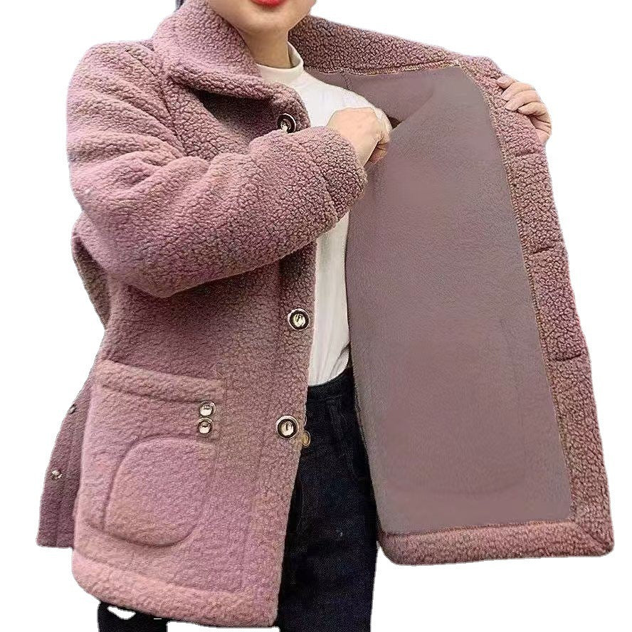 Women's Fleece-Lined Faux Cashmere Mid-Length Coat - Adult Mother's Winter Wear