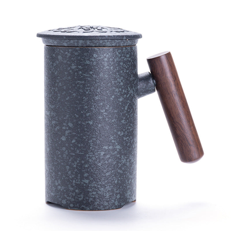 Japanese Ceramic Tea Mug - Wooden Handle Chinese Style