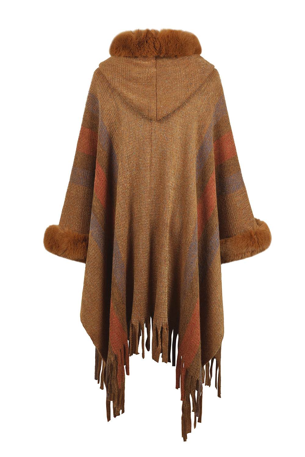 Color Block Fringe Detail Poncho - Millivan supplies