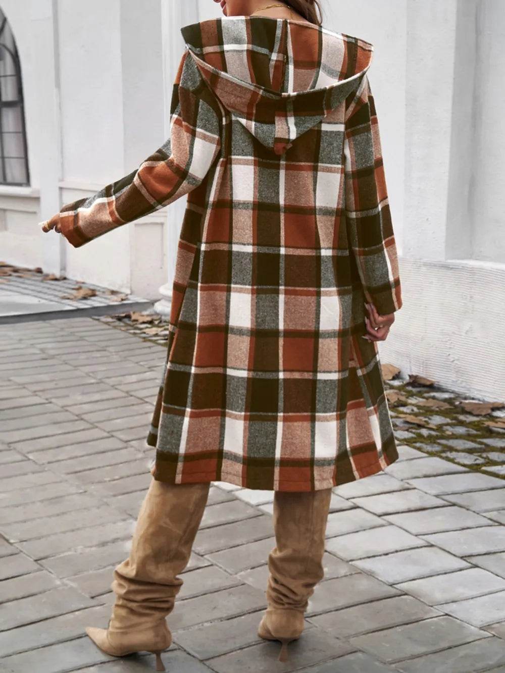 Devine Plaid Long Sleeve Hooded Coat - Millivan supplies