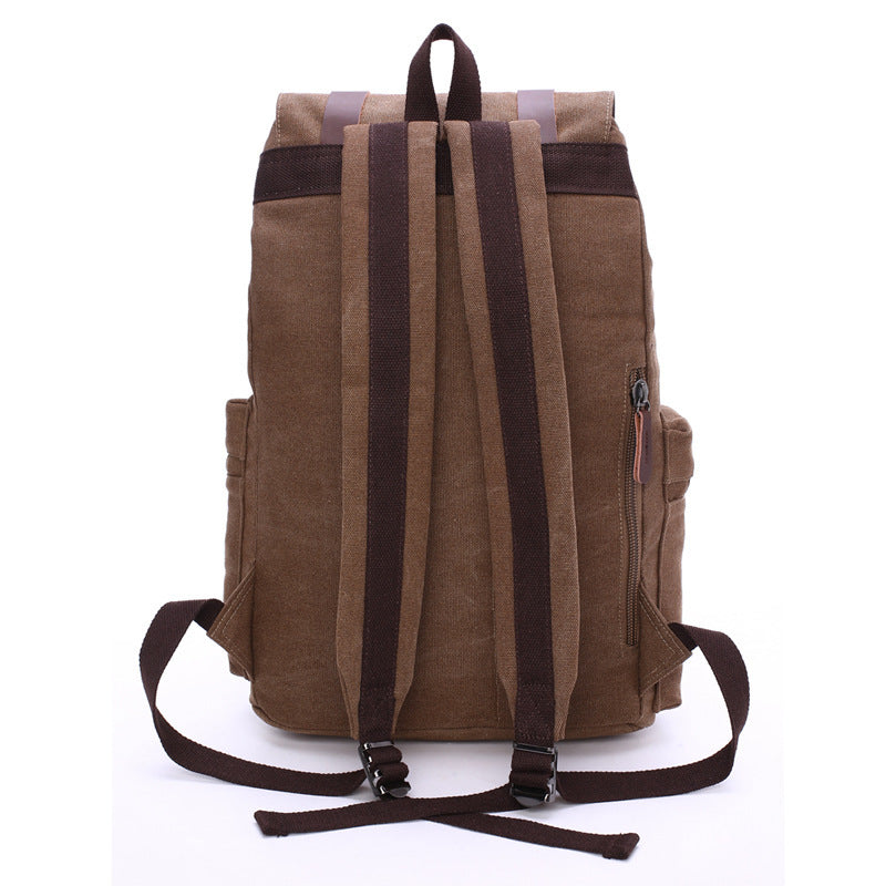 Brown backpack with black straps on a white background