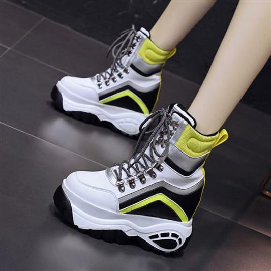 Women's Mid Tube Thick Sole Inner Heightening Boots - White Yellow Multiple Sizes