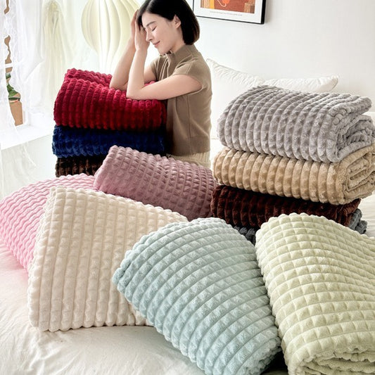 Cut Plaid Rabbit Plush Double-sided Velvet Milk Fiber Flannel Single Gift Blanket