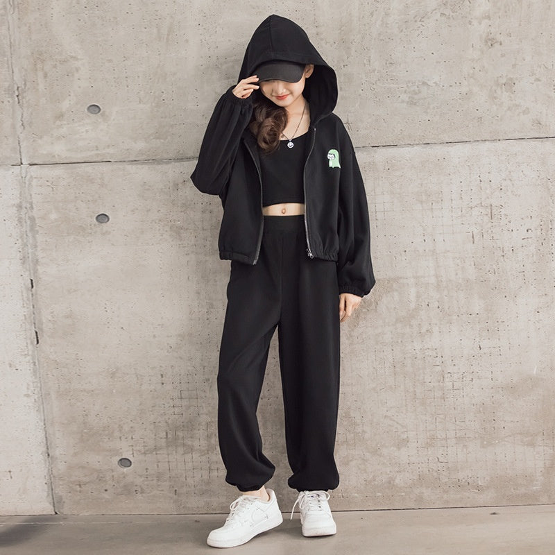 Korean Style Zip-up Shirt, Casual Pants, Three-piece Children's Sportswear