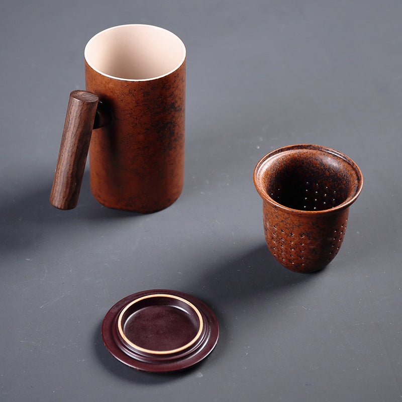 Japanese Ceramic Tea Mug - Wooden Handle Chinese Style
