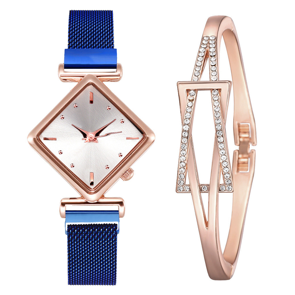 Diamond Watch Bracelet - Elegant Quartz Watch with Textile Strap