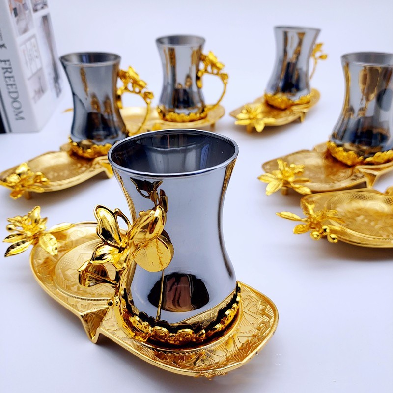 Colorful Glass Coffee Cup & Plate Set - 12 Pieces
