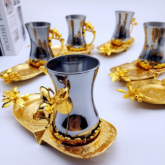 Colorful Glass Coffee Cup & Plate Set - 12 Pieces