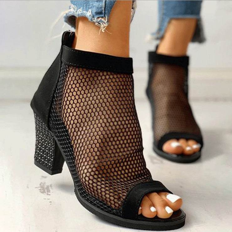 Large size thick heel mesh zipper sandals women - Millivan supplies