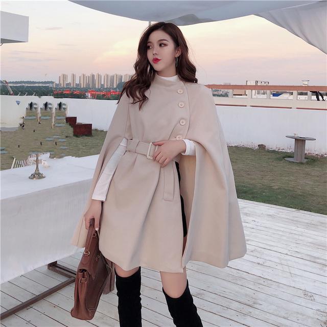 Women's French Socialite Cape Shawl Woolen Coat - Adult Elegant Winter Outerwear