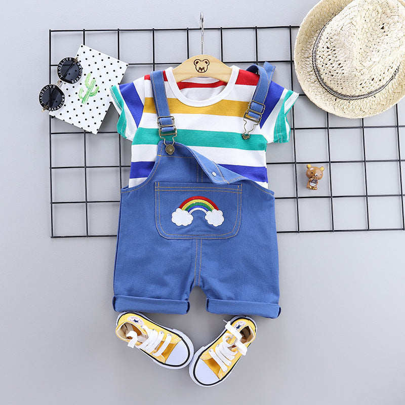 Cute Baby & Toddler Striped Overalls - Short Sleeve Summer Set