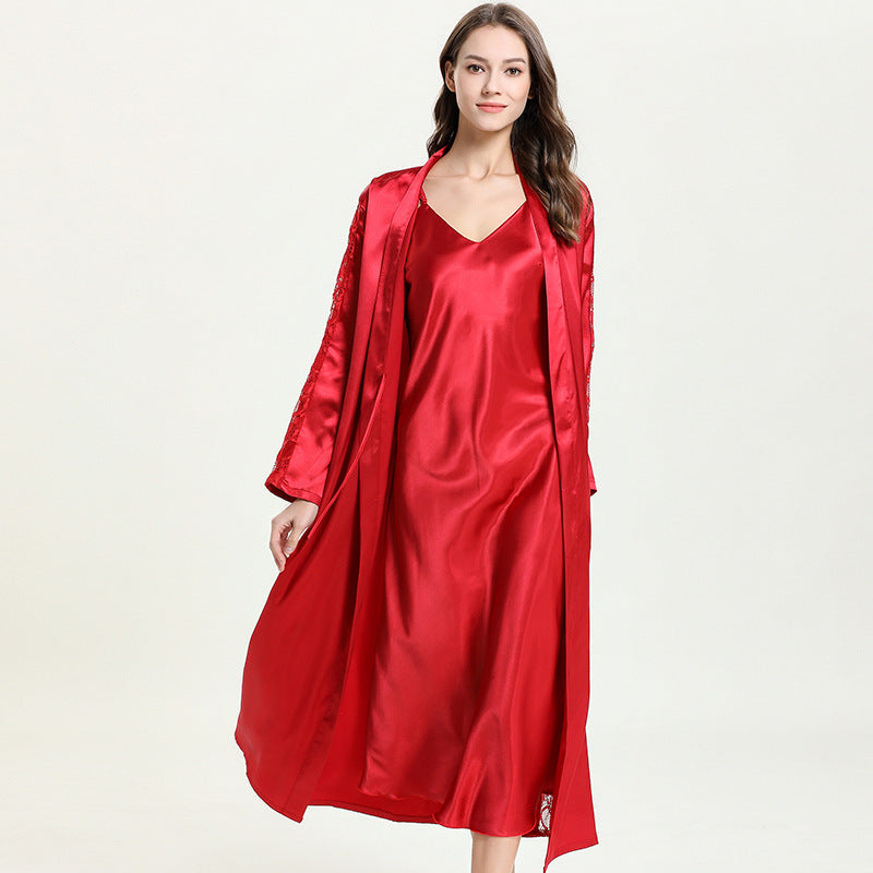 Ladies Silk Pajamas Hanging Skirt Nightgown Two-piece Set