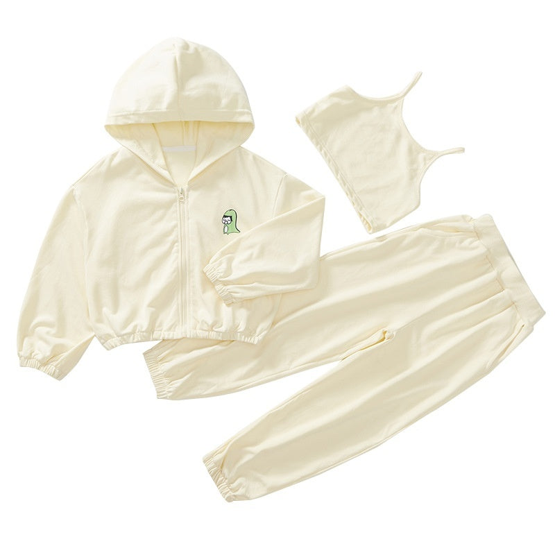 Korean Style Zip-up Shirt, Casual Pants, Three-piece Children's Sportswear
