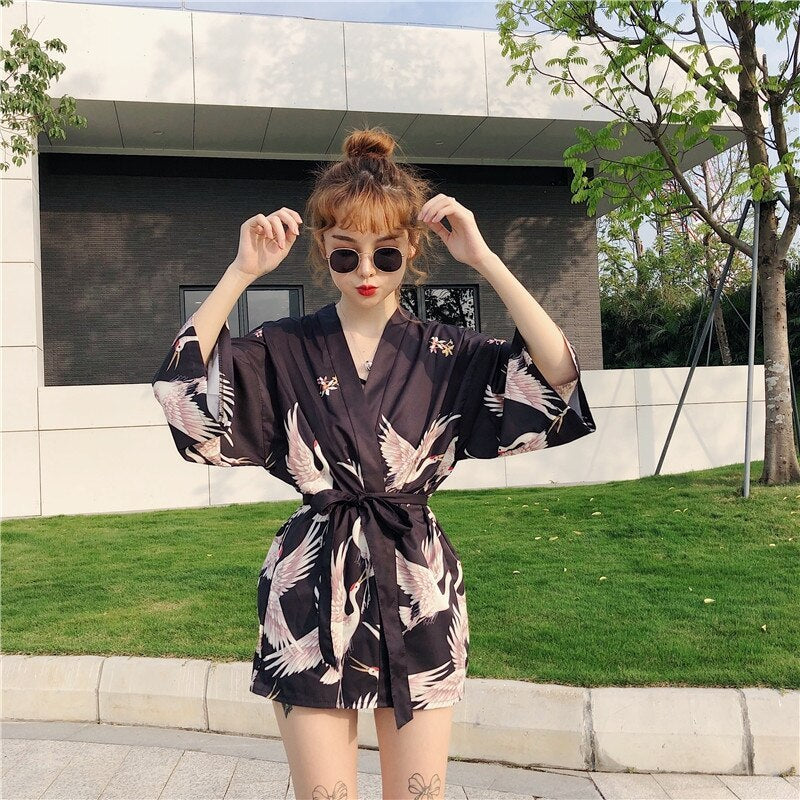 Crane print sun protection clothing