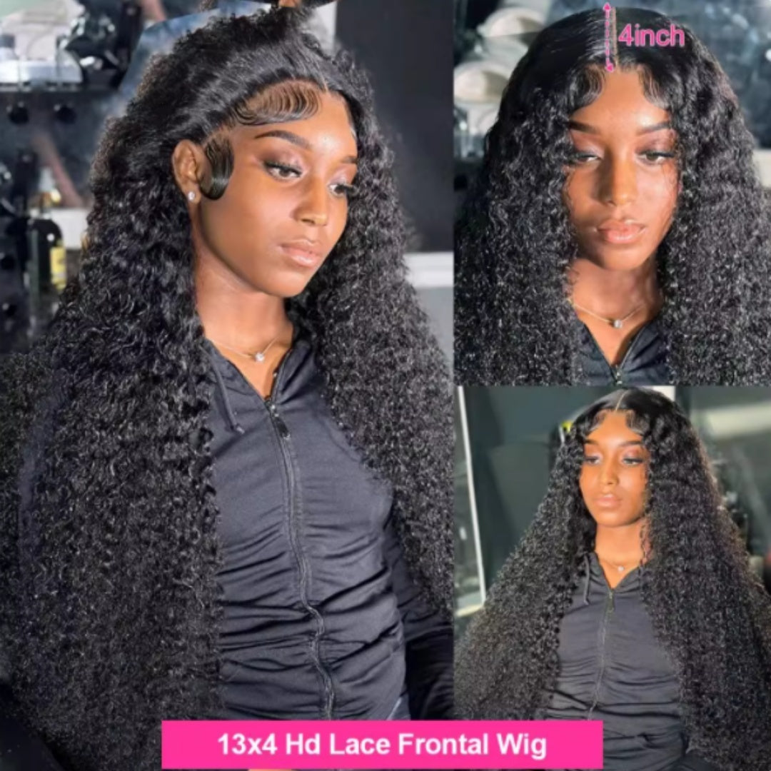 Women's Black Long Curly Hair Wig - Fashion Front Lace High Temperature Fiber