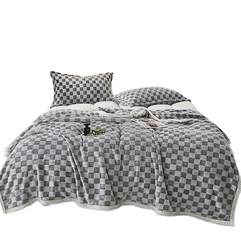 Plaid Rabbit Plush Woolen Blanket Bed Sheet