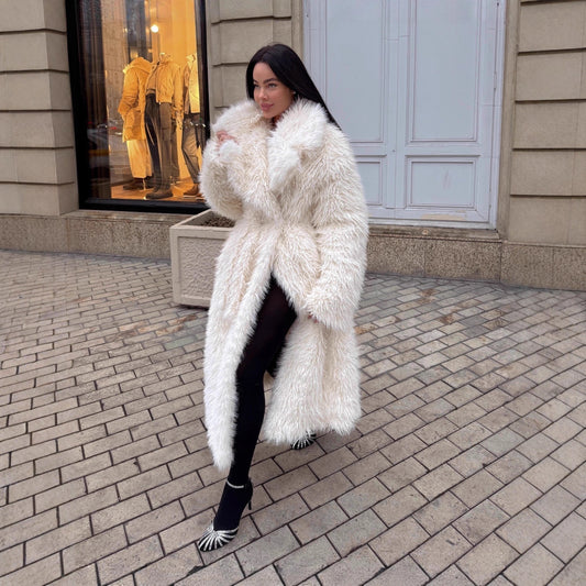 Long Environmental Protection Leather Fur Coat - Fashionable Women's Faux Fur Winter Coat