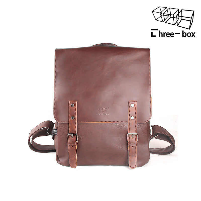 Men's PU Leather Travel Backpack - Large Capacity Laptop Bag Navy Brown