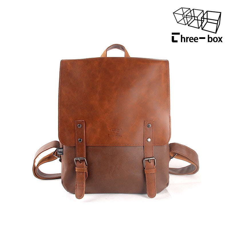 Men's PU Leather Travel Backpack - Large Capacity Laptop Bag Navy Brown