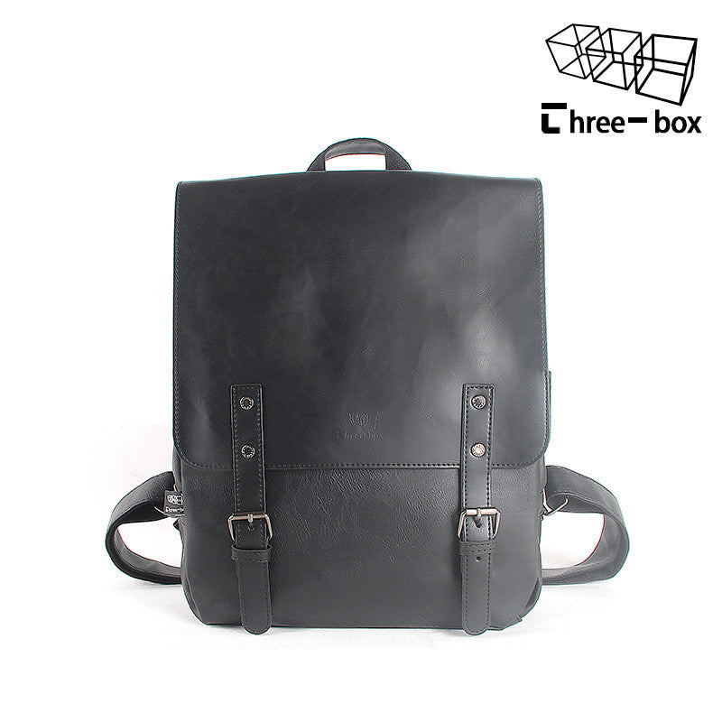 Men's PU Leather Travel Backpack - Large Capacity Laptop Bag Navy Brown