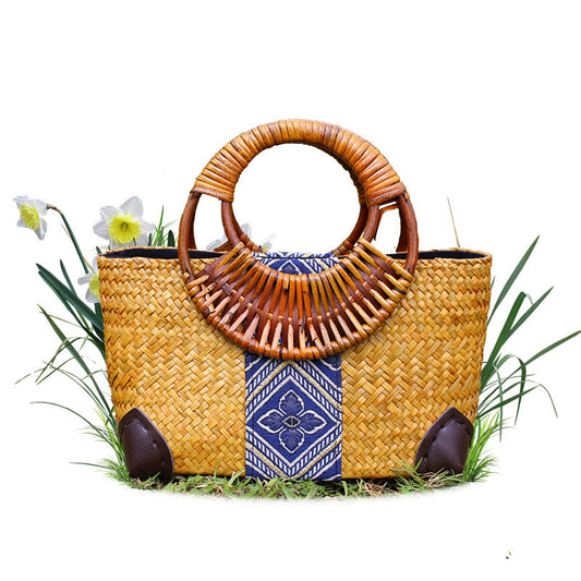 Vintage Handmade Straw Handbag - Artisan Crafted Natural Woven Bag
