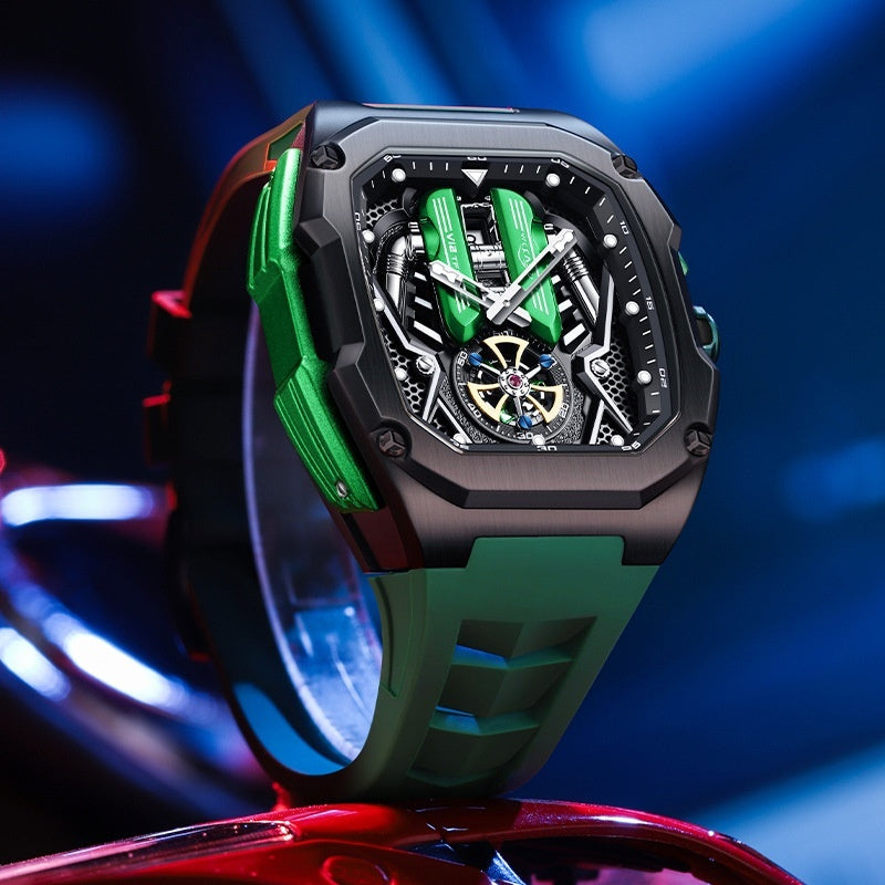 Men's High-Grade Tonneau Quartz Watch - Waterproof Luminous 3D Hollow Design