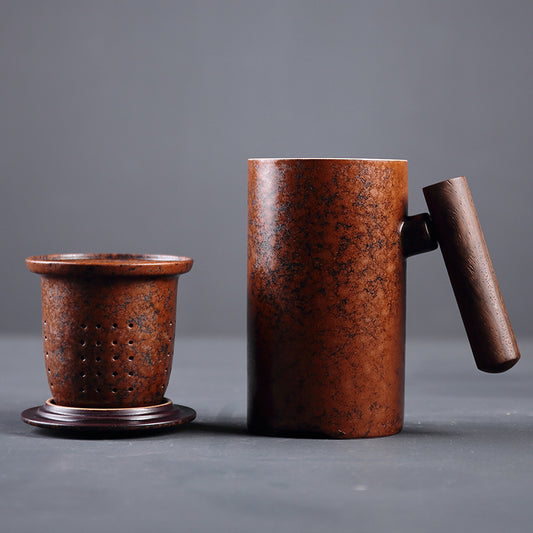Japanese Ceramic Tea Mug - Wooden Handle Chinese Style