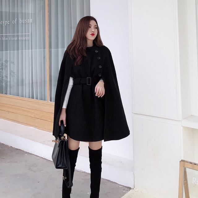 Women's French Socialite Cape Shawl Woolen Coat - Adult Elegant Winter Outerwear