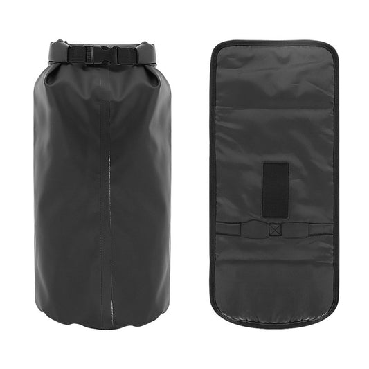Black dry bag with a strap on a white background