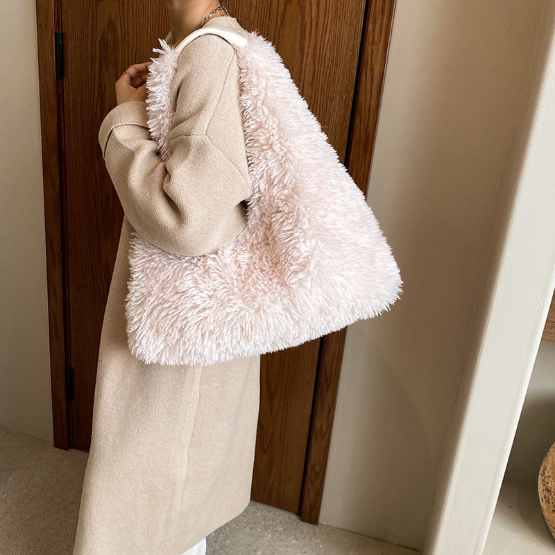 Autumn Winter Plush Handbag - Designer Tote
