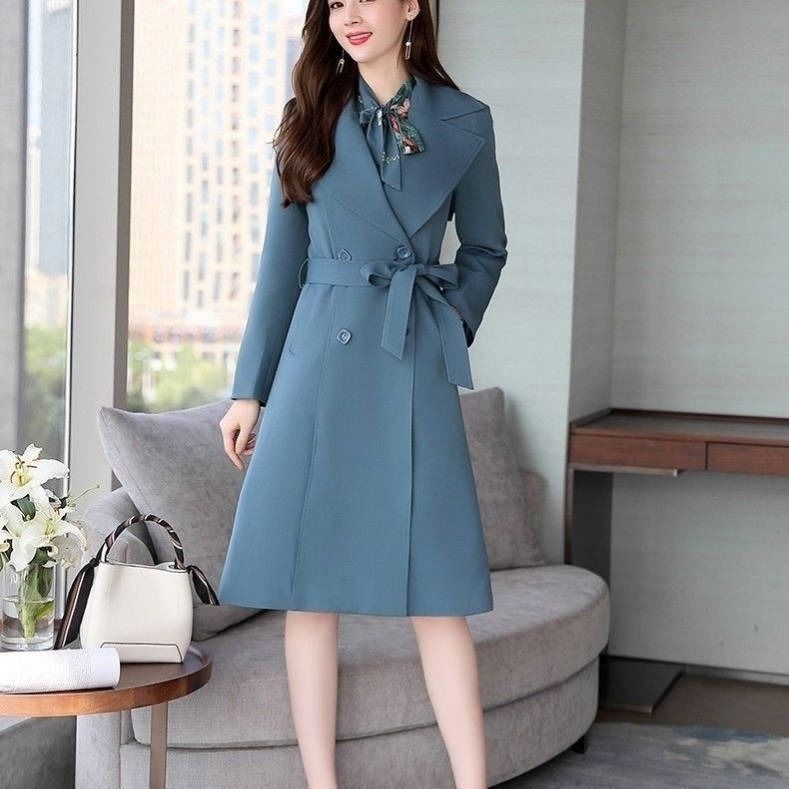 Women's Slim OL Trench Coat - Adult Professional Black Coat