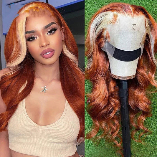 Women's Front Lace Head Cover Wig - 350 Highlights Body Wave Human Hair Multiple Lengths