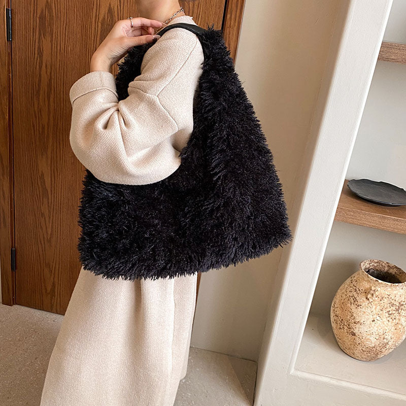 Autumn Winter Plush Handbag - Designer Tote