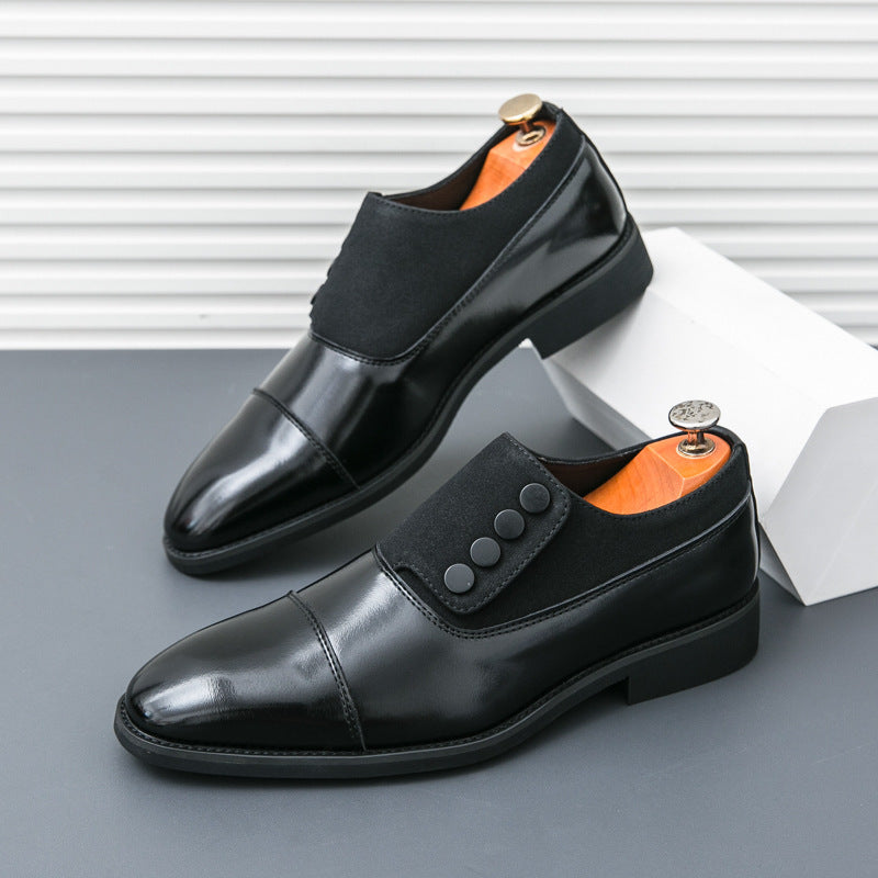 Low Top Pointed Round Toe Button Leather Shoes Men Slip-on - British Style