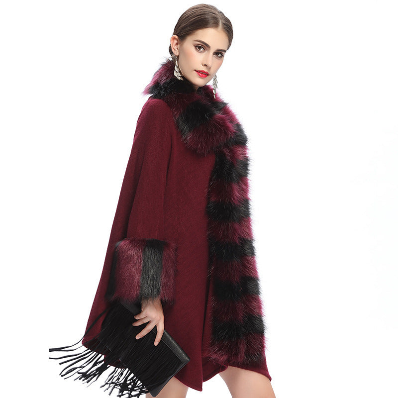 Women's Fox Fur Collar Knitted Cardigan Shawl Coat - Adult Fashion Multiple Sizes
