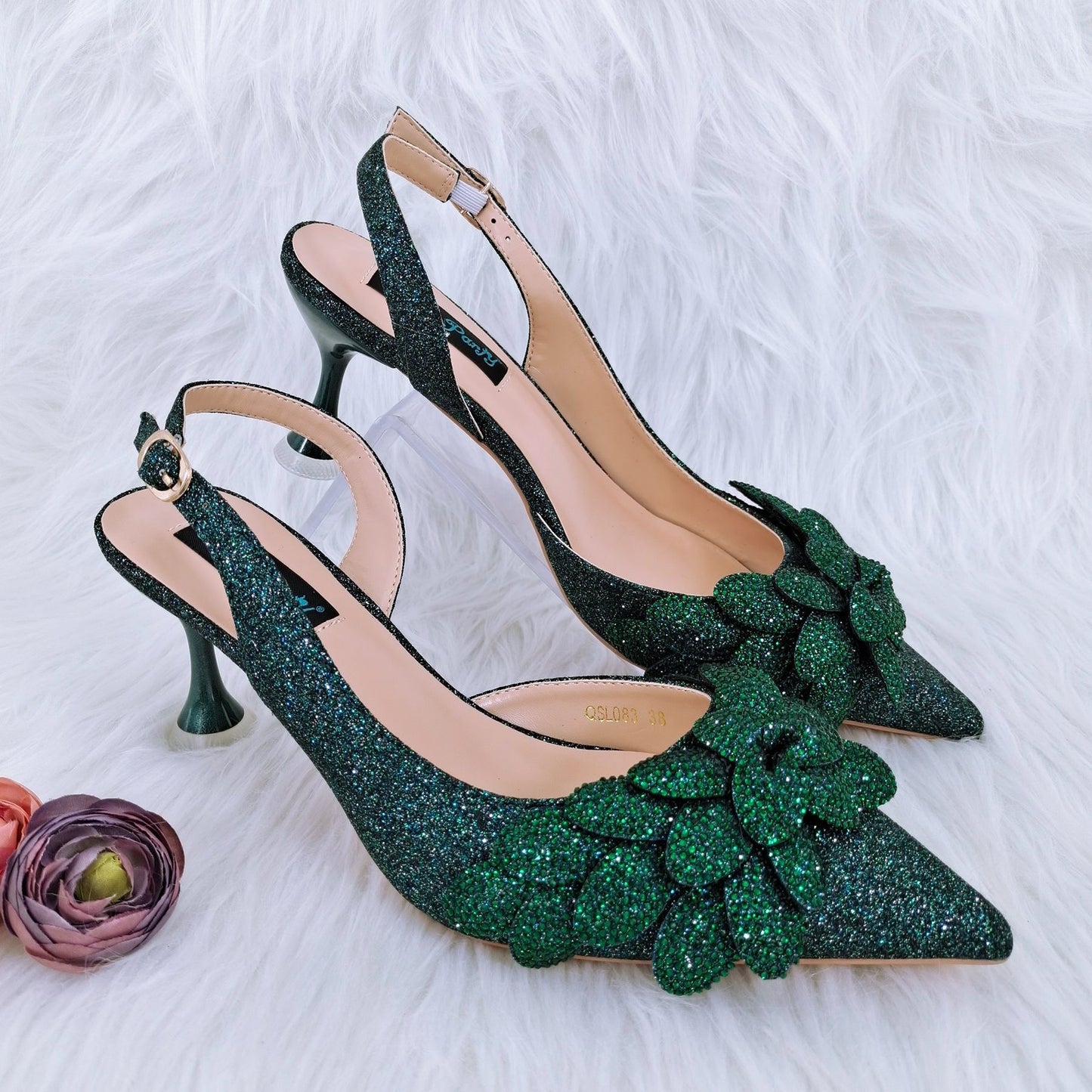 Women's Party Shoes Bag Set - Wine Red Handmade Leaf Decorative Wine Glass Heel Multiple Sizes