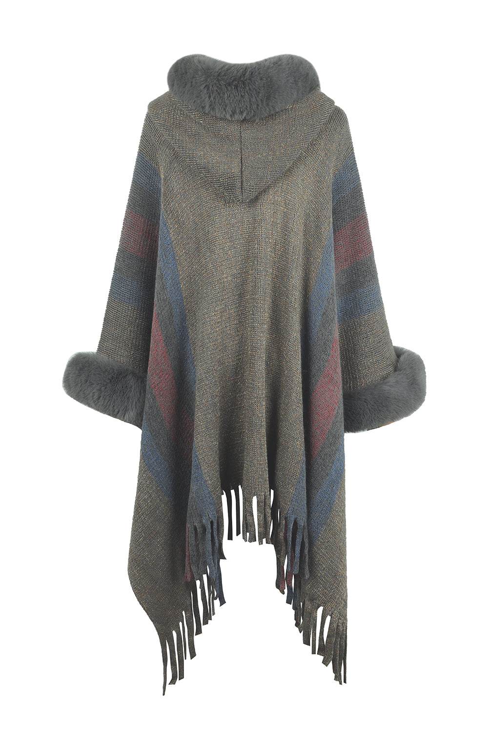 Color Block Fringe Detail Poncho - Millivan supplies