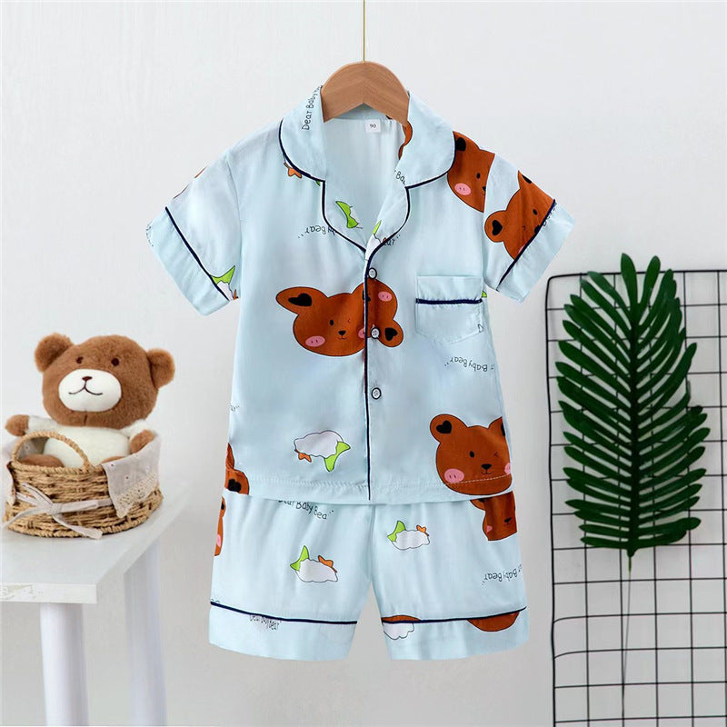 Boys And Girls Faux Silk Cardigan Pajama Short Sleeve Set