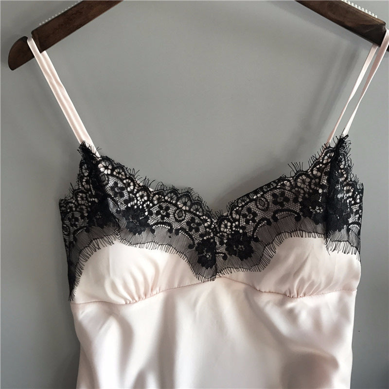 Women's Silk Loungewear Two-Piece Set - Adult Sling Ice Ribbon Chest Pad