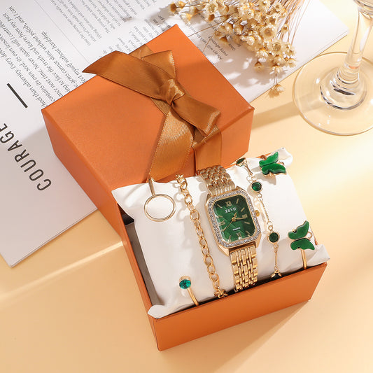 Wild Emerald Square Watch & Butterfly Bracelet Set