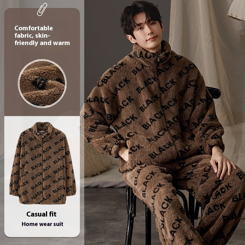 Men's Plus Size Pajama Set - Long Sleeve Warm Loungewear