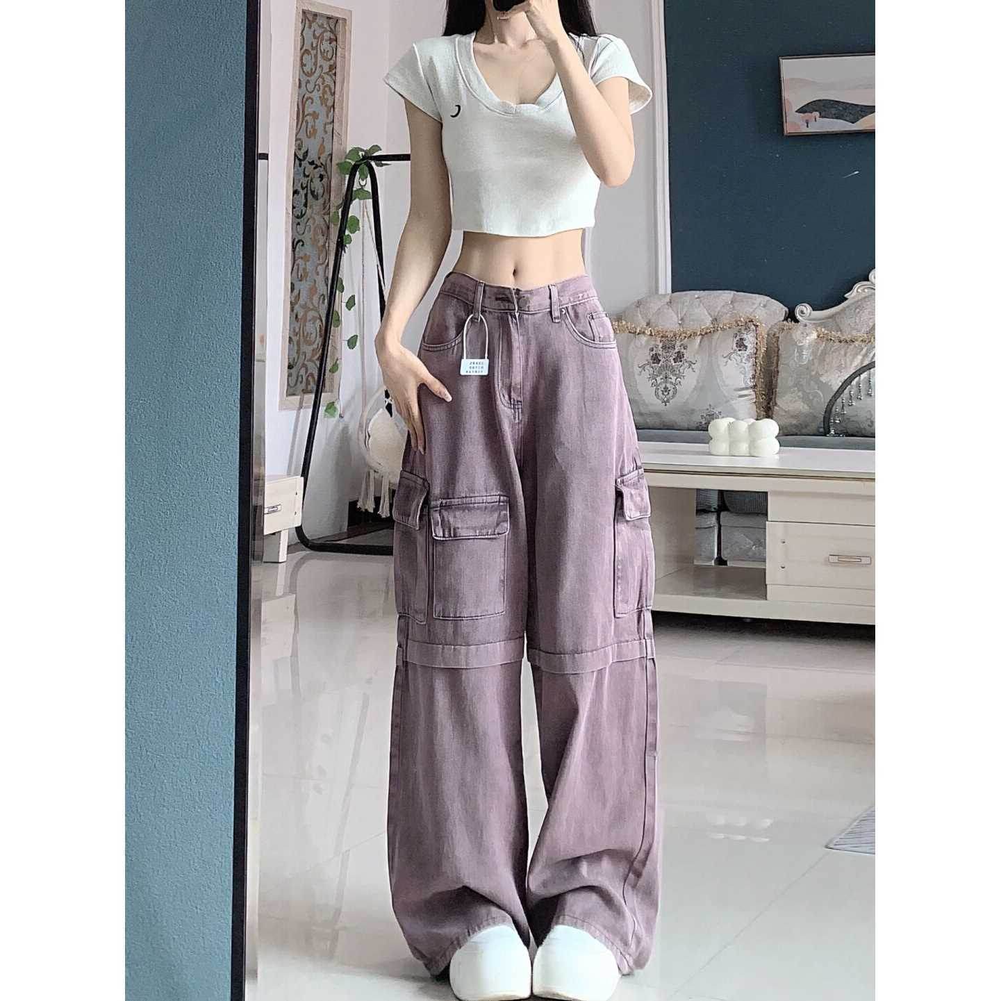 Retro Purple Cargo Jeans Women - Millivan supplies