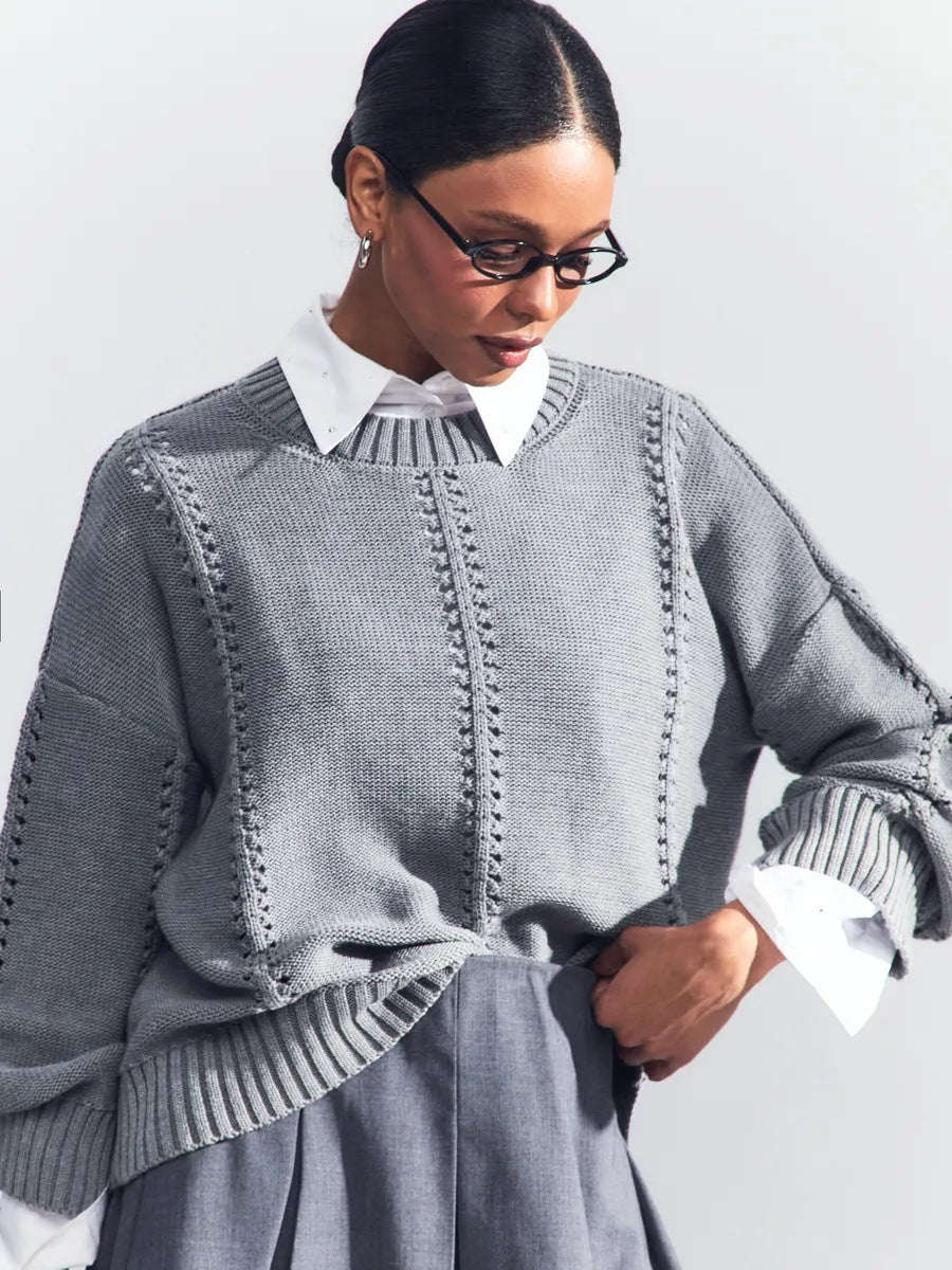 Women's Loose Round Neck Sweater - Adult Idle Style Casual Top