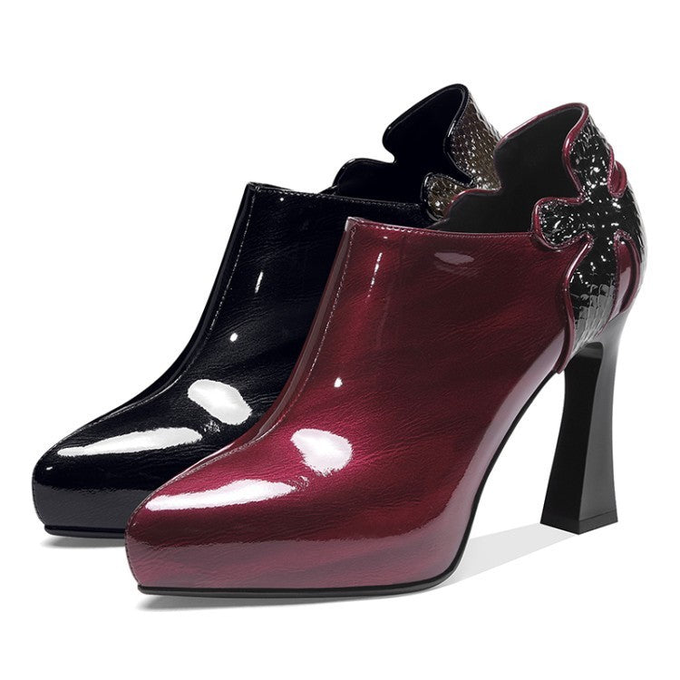 Patent Leather Color Matching Wine Red Spring And Autumn Shoes