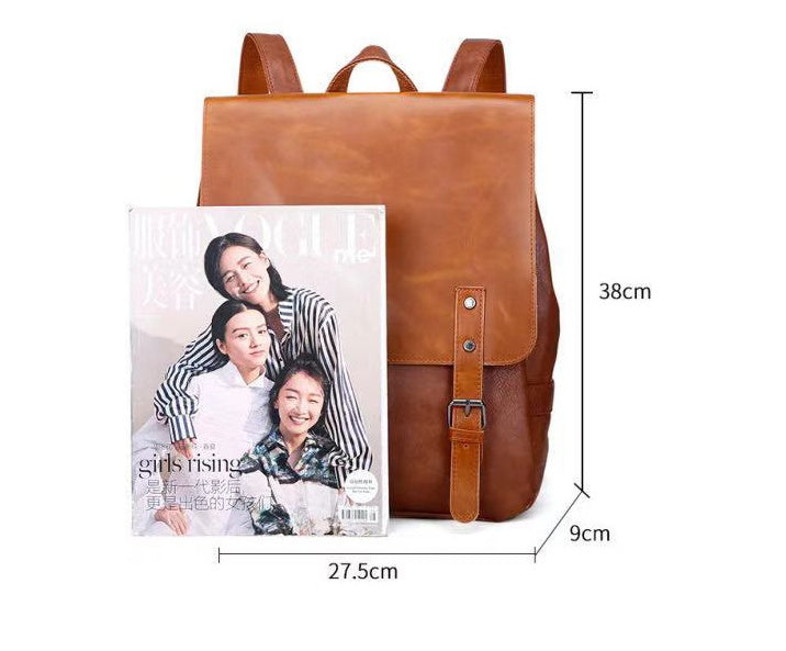 Men's PU Leather Travel Backpack - Large Capacity Laptop Bag Navy Brown