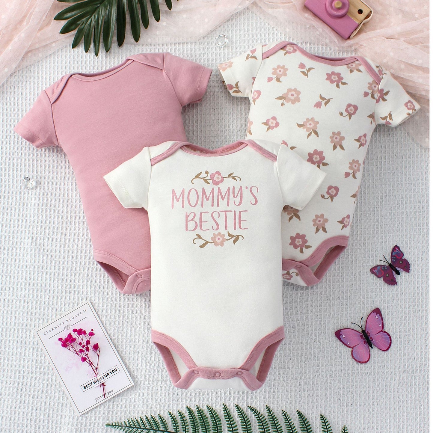 Baby Jumpsuit Fashion Three-Piece Set - Blue Giraffe Design